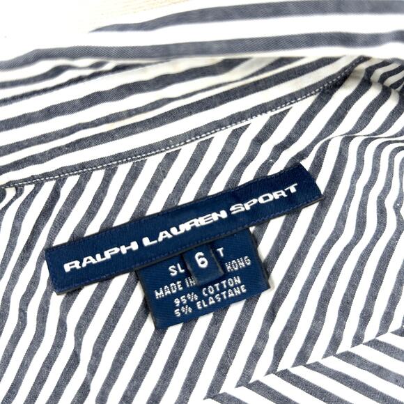 Y2K Ralph Lauren Sport Grey White Striped Preppy Button-Down Shirt - Picture 6 of 8